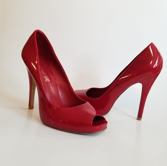 Aldo Shoes - Aldo Red Patent Leather Peeptoe Heels, Size 38